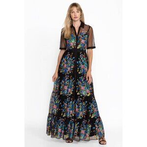 $625 NWT JOHNNY WAS Emmeline Sequins Embroidered Mesh Maxi Dress Size 8